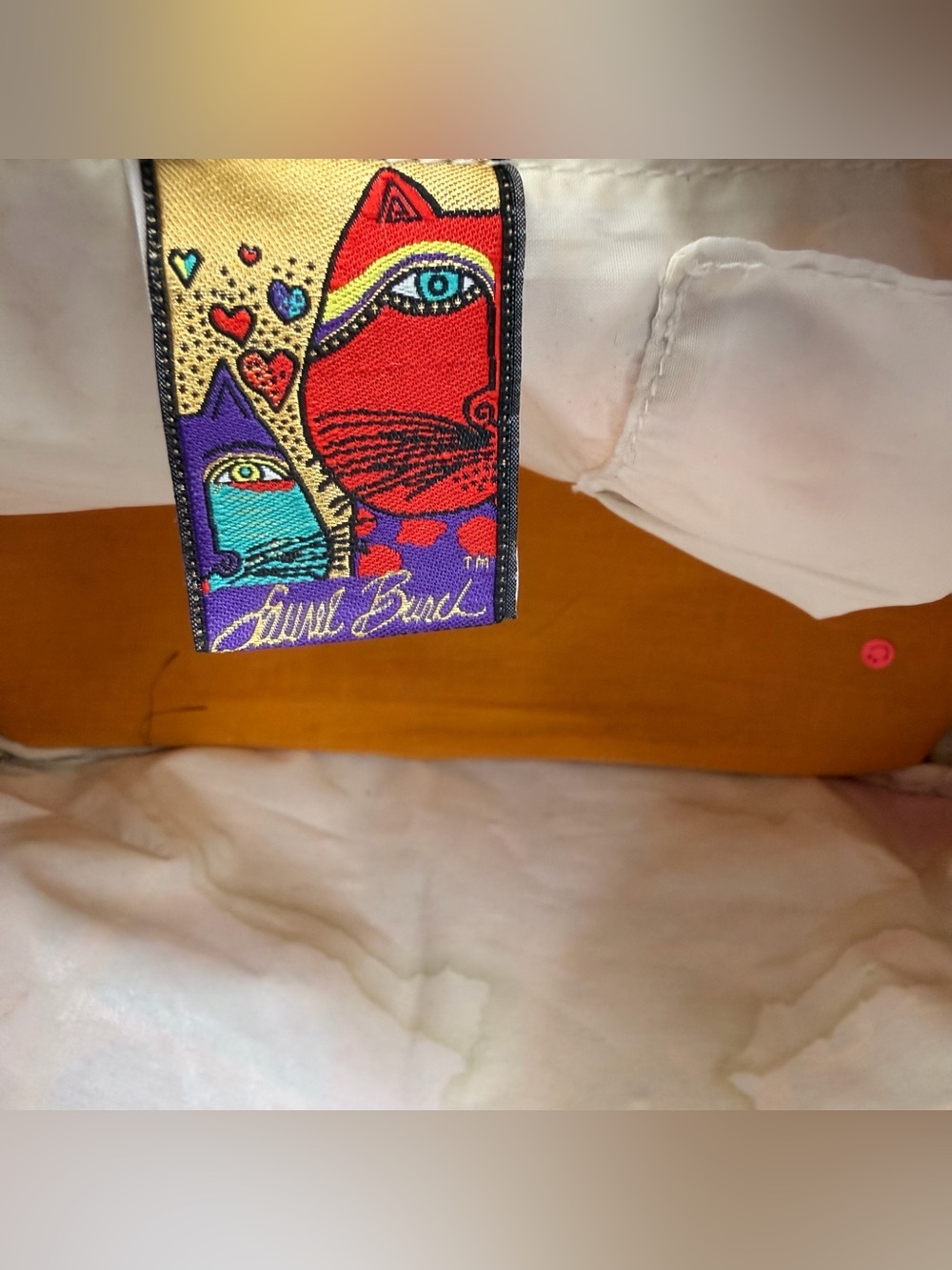 Laurel Burch CAT FACES Handbag
Colorful Cat Print Tote Bag with Pink Straps - Picture 8 of 10